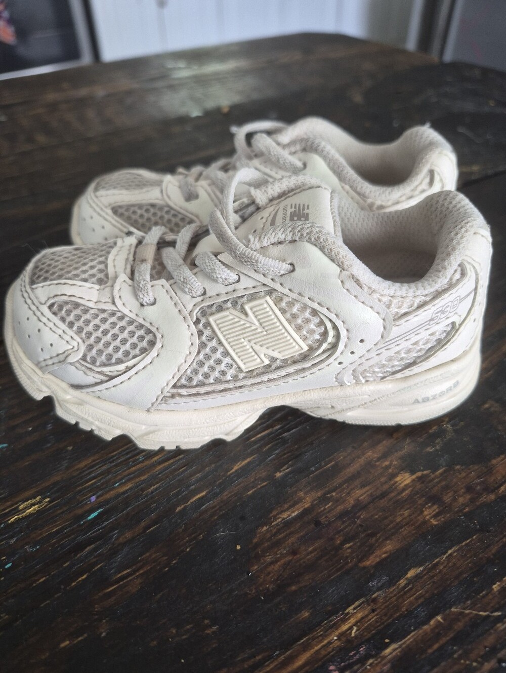 New Balance Kids Cream/Beige Mesh Lace-Up Sneakers